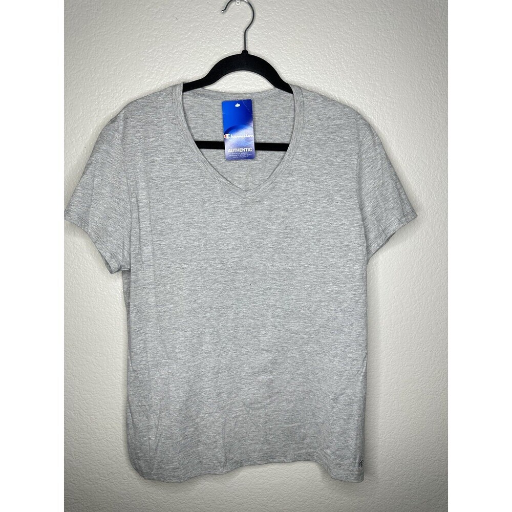 Champion Shirt Womens XL Gray Authentic V Neck Athletic Tee Casual Lightweight